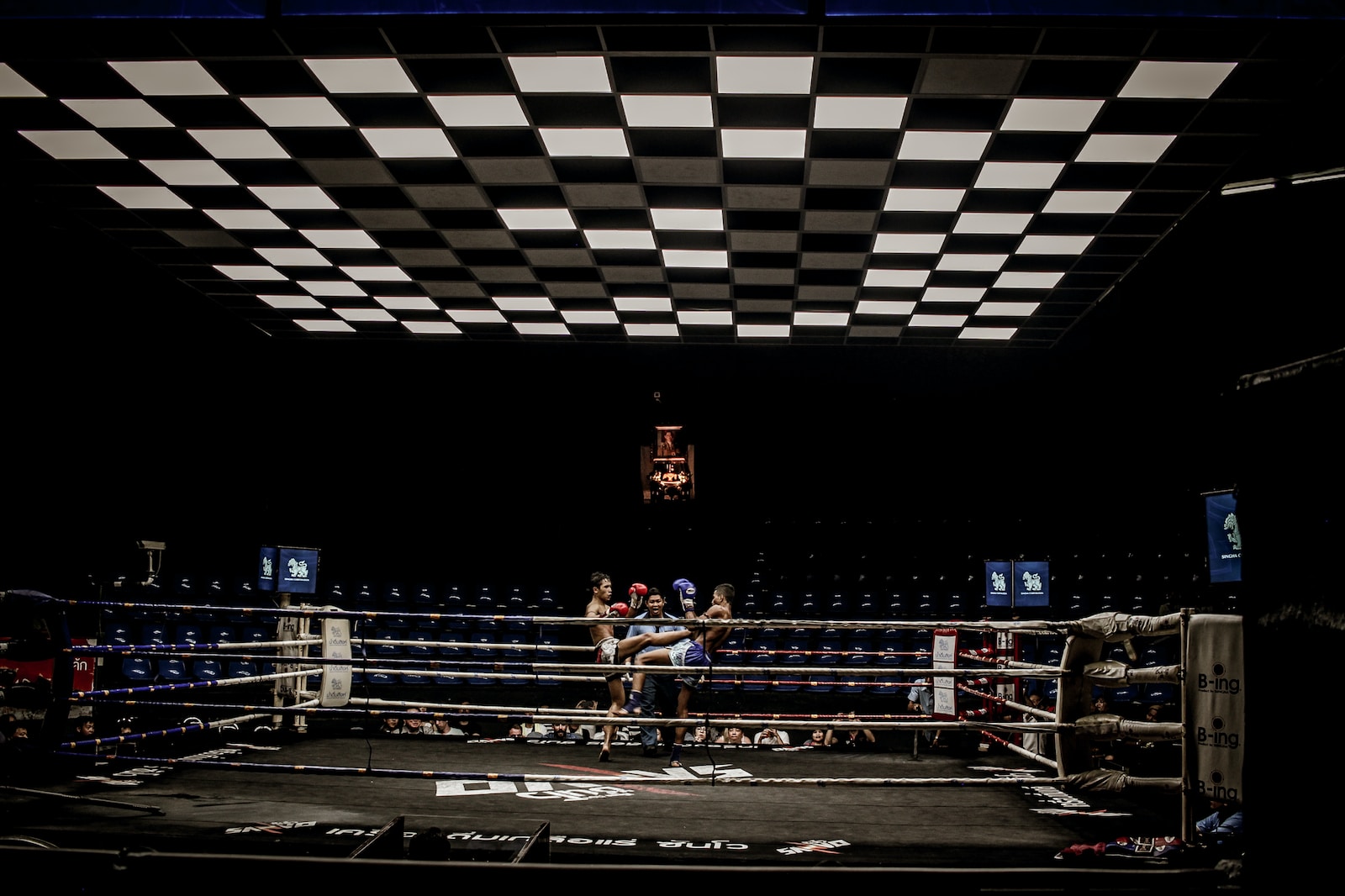 two man in blue and red pair of gloves on boxing ring
